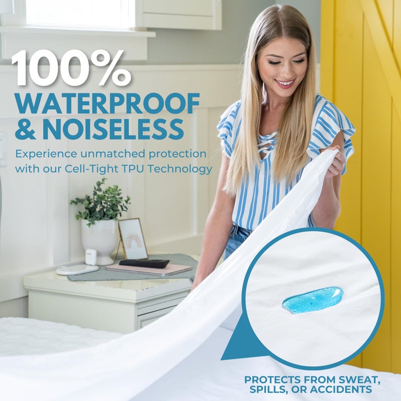 REST LINE PREMIUM BEDDING Full/Double 54x75â€ Premium Waterproof Zippered Mattress Encasement, 100% Cotton, Hypoallergenic, Six Sided Mattress Cover, Invisible Zippered, Soft Breathable up to 15" Deep - Rest Line - Image 2